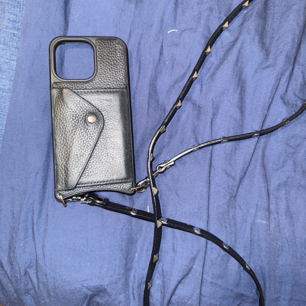 Bandolier Black Leather studded Crossbody Phone Case